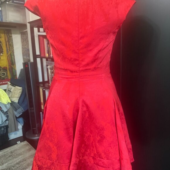 Zac Posen Red Jacquard Fit & Flare Dress Women’s 10 Cap Sleeve Elegant - Picture 4 of 9
